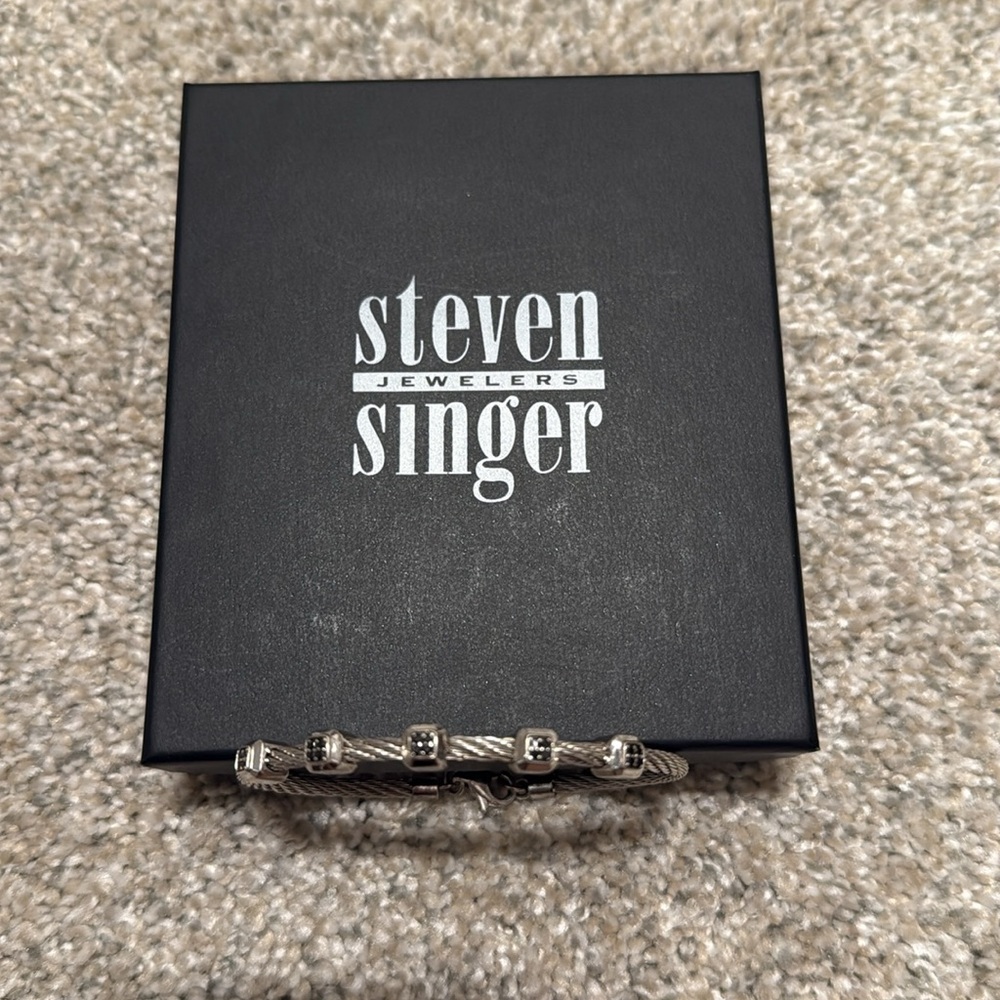 Sterling Silver Cable Bangle With Black Diamonds - image 4